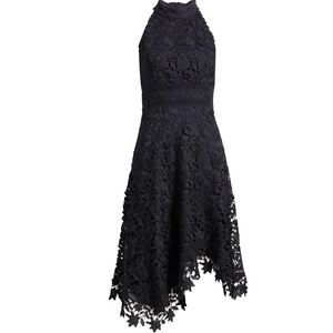 New Eliza‎ J Women Asymmetric Hem Mock Neck Lace Dress size 18 Navy Cocktail